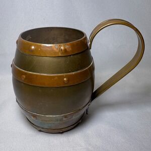 Vintage Brass and Copper Barrel Mug Rustic Riveted Metal Tankard Steampunk Decor
